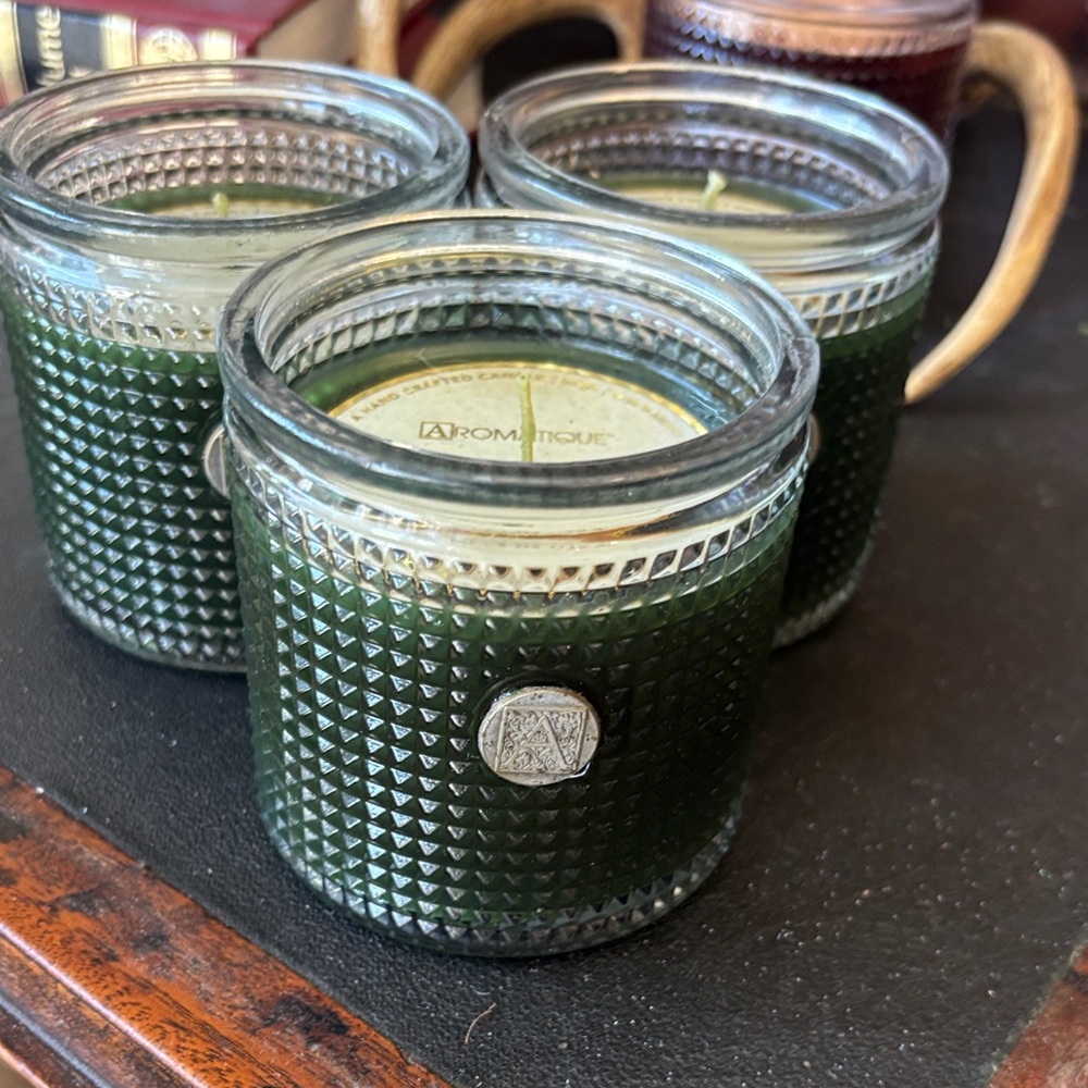 Forest Green Textured Glass Candle
